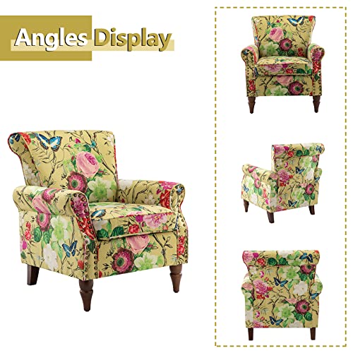 HULALA HOME Modern Wingback Accent Chair with Wood Legs & Removable Cushion, Comfy Upholstered Armchair with Nailhead Trim, Floral Pattern Single Sofa Chair for Living Room Bedroom, Blue - Image 21