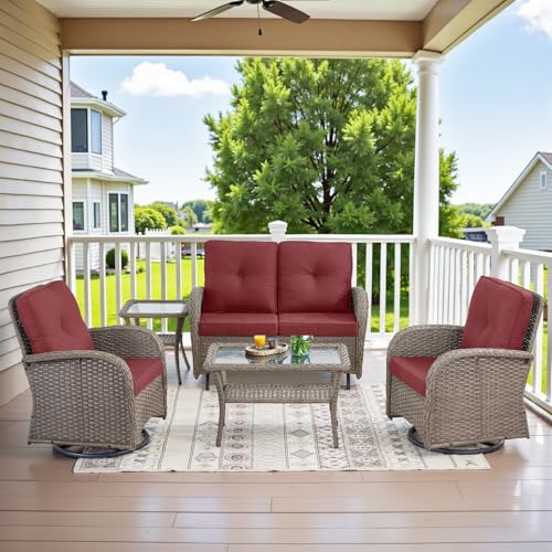 Patio Wicker Chairs Swivel Rocker – Outdoor Swivel Rocking Chairs Set of 2 with Rattan Side Table, Patio Swivel Glider Chair 3 Piece Patio Furniture Sets for Deck Porch Pool Brown/Blue - Image 229